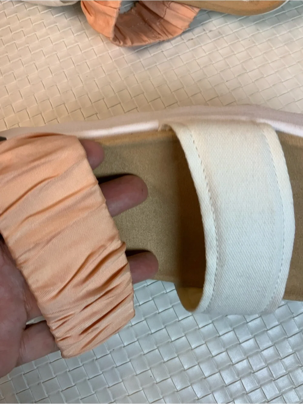Koolaburra Peach and White Double-Strap Slide Sandals